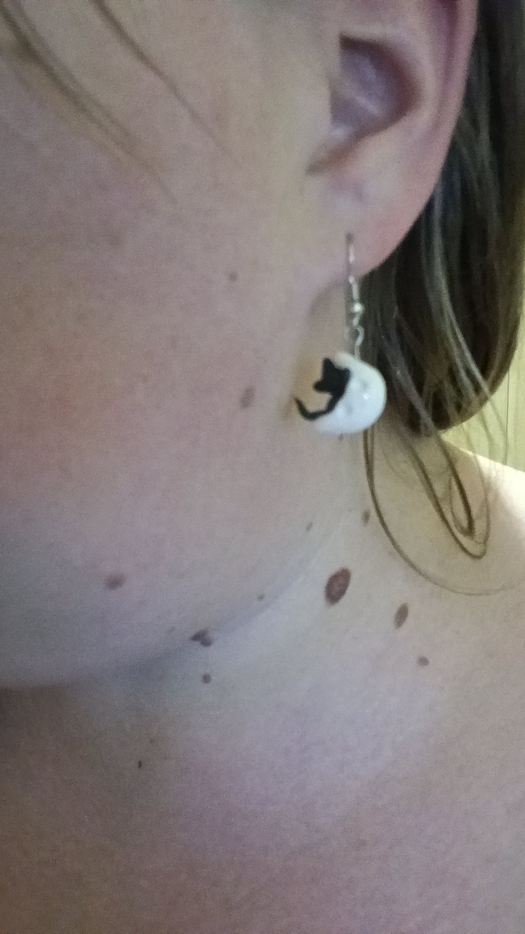 Handmade Polymer Clay Black Cat on a Crescent Moon Earring